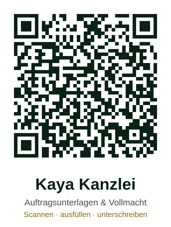 QR-Code: Auftragsunterlagen und Vollmacht Kaya Kanzlei